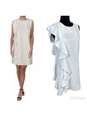 ✅ NWT Julie Brown Reina Cascade Ruffle Sleeveless Cocktail Dress Creamy  White 8
